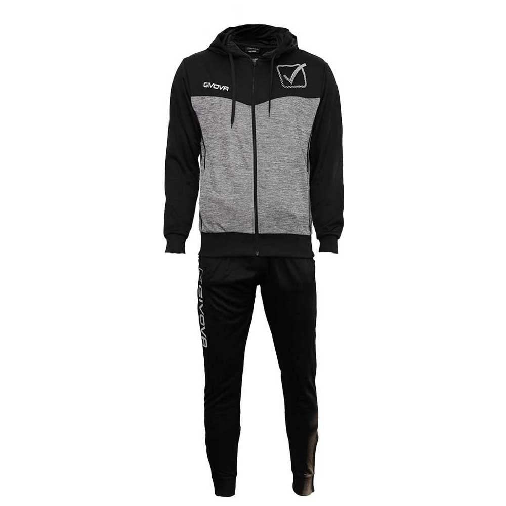GIVOVA TUTA VISA MELANGE CON CAPPUCCIO POLARFLEECE NERO/GRIGIO SCURO MELANGE Tg. S Givova Tute Planet Sport Italia
