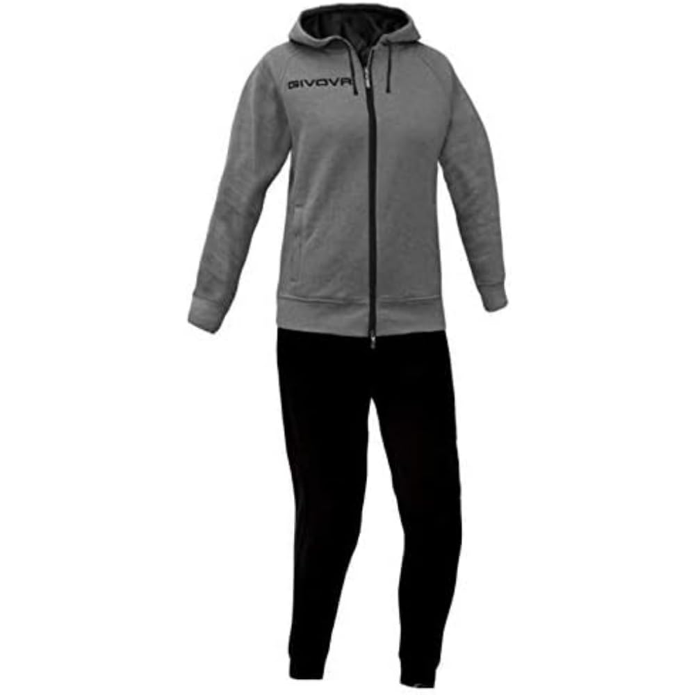 GIVOVA TUTA VISA MELANGE CON CAPPUCCIO POLARFLEECE NERO/GRIGIO SCURO MELANGE Tg. S Givova Tute Planet Sport Italia